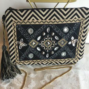 Embellished Beaded Bohemian Style Clutch Crossbody Purse Handbag